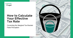 Title: "How to Calculate Your Effective Tax Rate." Subtitle: "Correcting the Marginal Tax Bracket False Perception." Image of three nested buckets with dollar bills in the background